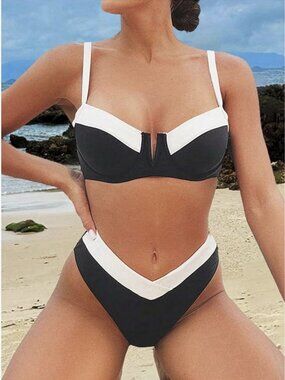Soly Hux Size Small Black And White High Waist Bikini & Underwire Top New No Tag